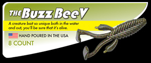 The Buzz BeeV hand poured soft plastic unique ribbed creature bait with kicking feet