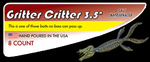 3.5" Gritter Critter salty hand poured soft plastic skirted creature bass fishing lure