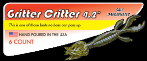 4.2" Gritter Critter salty hand poured soft plastic skirted creature bass fishing lure